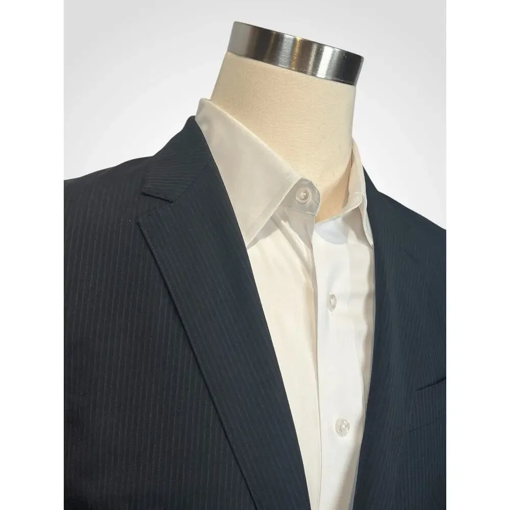 Burberry London Blazer 40-42R Dark Navy Blue Tonal Stripe Made in Italy